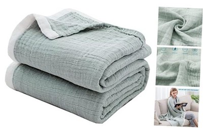  Muslin Throw Blanket for Adults 4-Layer Soft Throw Twin-60'' x 80'' Sage Green