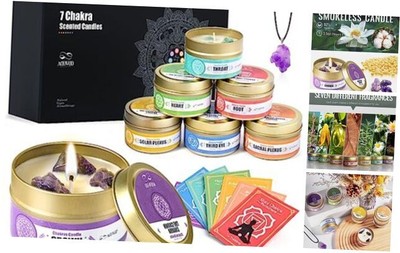  Chakra Candles with Healing Crystals - Set, Spiritual Gifts 7 Chakra Candle