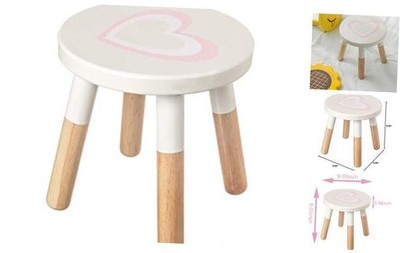  Wooden Kids Stool for Sitting, 9.1 Inch Solid Hard Wood Pink Heart Shape