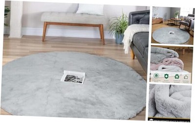  6ft Circle Rug Area Rug Large Fluffy Round Rug Washable 6 x 6 ft Round Grey