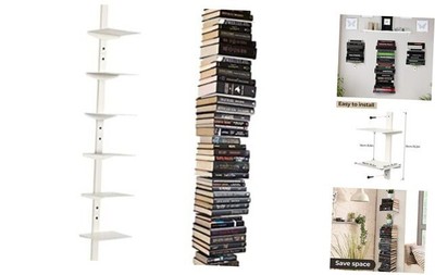 Invisible Floating Bookshelf for Wall Mounted, 8 Tier Vertical 4PC-8 Tier White