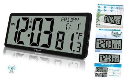  14.3'' Atomic Wall Clock Battery Operated, Large Atomic Digital Wall Black-t