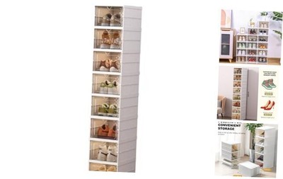 8 Tier Vertical Tall Narrow Shoe Rack, Corner Shoe Storage 8-tier White