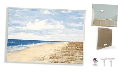 Stupell Industries Tall Grass by Nautical Beach Coast Cloudy Sky, 15x10 Blue