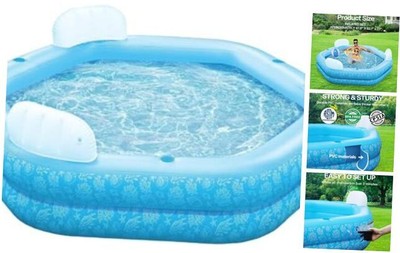 Blue Inflatable Swimming Pool,Oversized 88'' x 83'' x 23'' Thickened Inflatable
