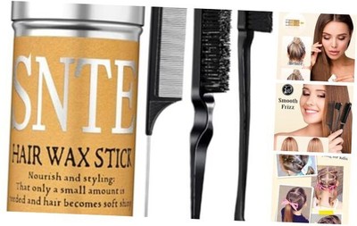 Slick Back Hair Brush Set: Hair Wax, Edge Brush, Rat Tail 4 Pieces (Black)