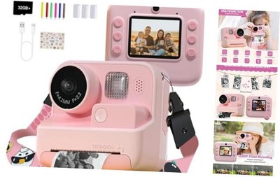  Kids Camera Instant Print, 48MP Digital Camera Selfie 1080P Video Camera Pink