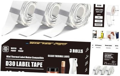 D30 Labels, Cosmetic Containers Oil Waterproof Labels 14 X 40 Mm Clear 3 Rolls