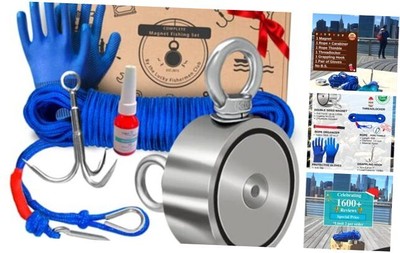 Logui Complete Double Sided Magnet Fishing Kit - 1000 LB Magnet Pull (2 
