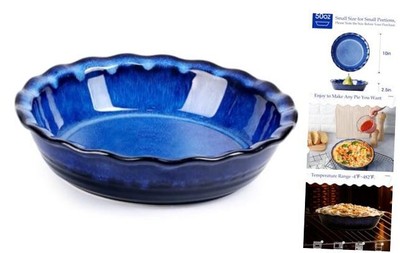 Ceramic Deep Baking Dish Oven Proof, 10in Large Pie Dish, Dishes, Blue 