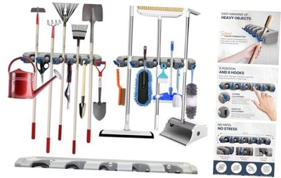 Broom and Mop Holder Wall Mount Organizer- No More Boring Colors with 5 Grips 
