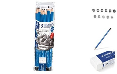  Mars Lumograph Graphite Artist Pack, 12 Degrees (8B, Pencil 12 Pack w Eraser
