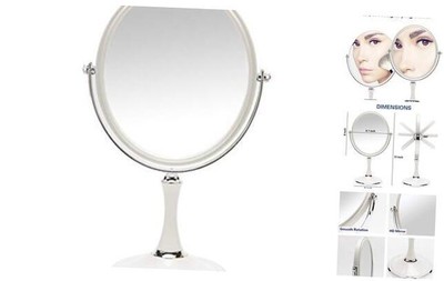  8'' Large Desk Mirror For Makeup White & Silver(1/3x Magnifying Makeup Mirror)