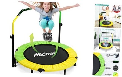 40'' Foldable Mini Trampoline with Sponge Handle, 38'' to 46'' Green Yellow