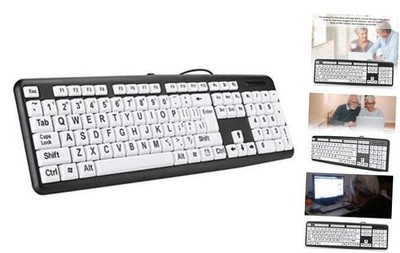 Elderly Keyboard, 104 Keys QWERTY Layout Keyboard Large Font Print USB Wired 