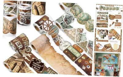 6 Rolls 160 ft Classroom Borders for Bulletin Board, Bulletin World Map Style