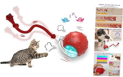 Interactive Cat Toys Ball for Indoor Cats Fast Rolling on Carpet, Chirping Red