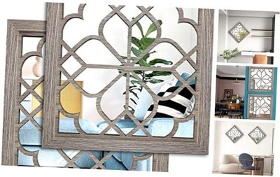  2 PCS Square Wall Mirror,Gorgeous Rustic Farmhouse 12x12 inch Barn Wood Square