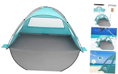  Beach Tent 2-3 Person Portable Sun Shade Shelter UV Protection, Sky Blue