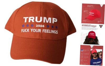  Trump 2024 Hats MAGA Slogans White Embroidery Front Fck Your Feelings