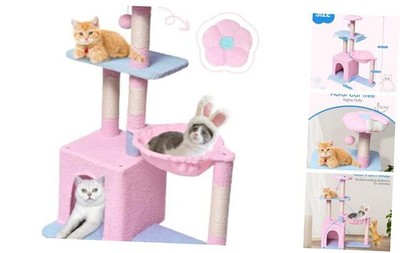 Cute Flower Cat Tree,37in Cute Cat Tree Tower Scratching Posts & Blue + Pink