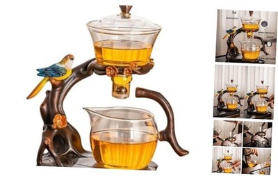  Lazy Kungfu Glass Tea Set Creative Semi Automatic Drip Diversion Rotating Bird