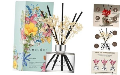 COCODOR Preserved Flower Reed Real Flower/6.7Ounce/1Pack White Jasmine