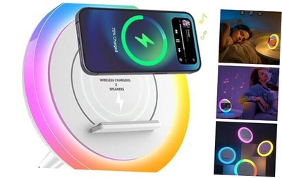 Night Light Bluetooth Speaker,Wireless Charger Stand LED Music 6.6inch