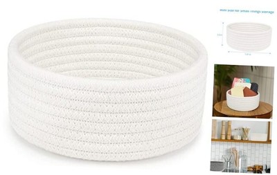 Small Woven Basket, Empty Tiny Shallow Storage Basket, Mini Cotton Rope White