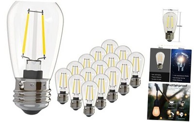  15 Pack Dimmable 2W S14 Replacement LED 15 Count (Pack of 1) Warm White 2700k