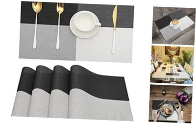  Placemats Set of 4 Grid PlacematsPlacemats Washable Vinyl 4Pcs Black and White