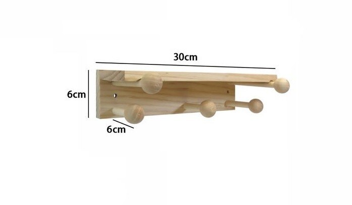 Mensola In Legno Naturale 30cm  Con 5 Ganci Appendiabiti Attaccapanni Parete dfh