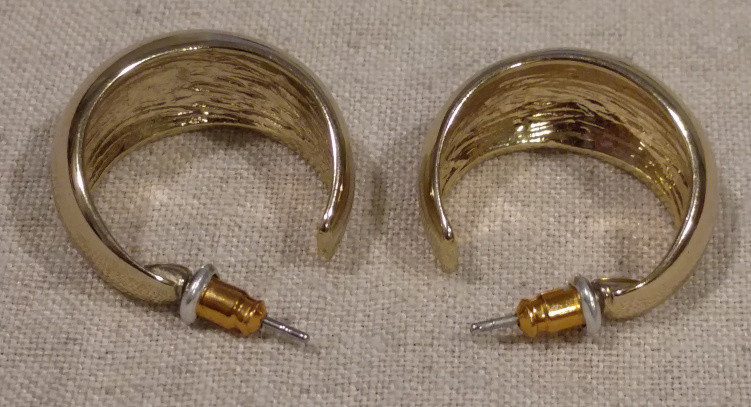 Gold Tone Wide Half Hoop Earrings