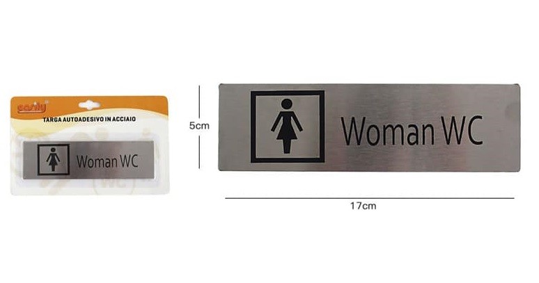 Targhetta Targa Adesiva Acciaio Piatto Woman Donne WC Porte Bagno 17cm dfh