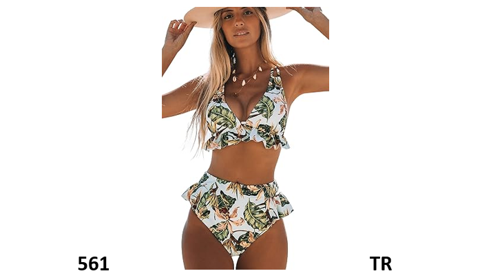 SPORLIKE Ruffle High Waisted Swimsuit Women TriangleTop Bikini Padded Swimwear,M
