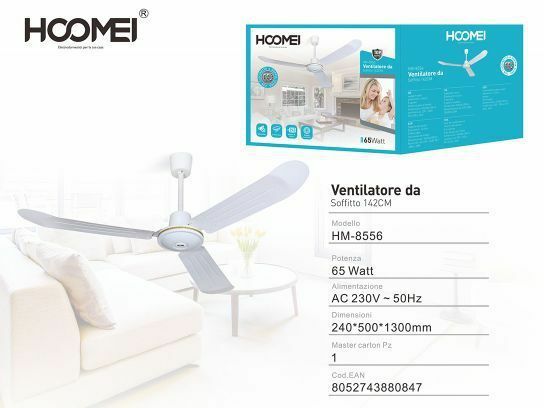 Ventilatore 3 Pale Da Soffitto 142 Cm 65 Watt 5 Velocita' Hoomei Hm-8556