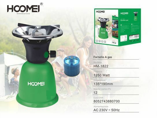 Fornello A Gas 190 Gr 1250 Watt Fornellino Campeggio Portatile Hoomei Hm-1822