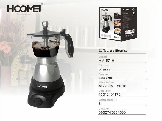 Caffettiera Moka Elettrica 400w Per 3 Tazze Macchina Hoomei HM-5710