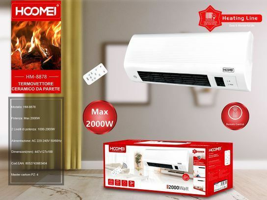 Termoventilatore Ceramico Da Parete 2000W con Telecomando Hoomei Hm-8878