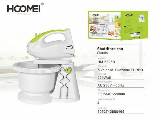 Sbattitore Elettrico Frullatore Impastatore Con Ciotola 250 Watt Hoomei Hm-6825b