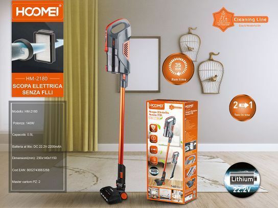 Aspirapolvere Ciclonico Hoomei Hm-2180 Senza Fili 140W Scopa Elettrica Con Led