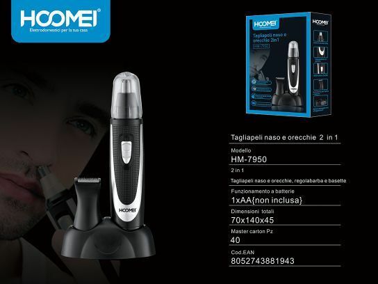 Rasoio Narici Elettrico 2 In 1 Taglia Peli Naso Orecchie Hoomei Hm-7950
