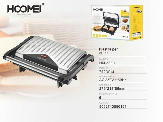 Bistecchiera Elettrica Piastra Per Panini 750 Watt Toast Hoomei Hm-5830