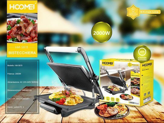 Bistecchiera 2000W Hoomei HM-5870 Casa Giardino Carne Pesce Cucina Buona