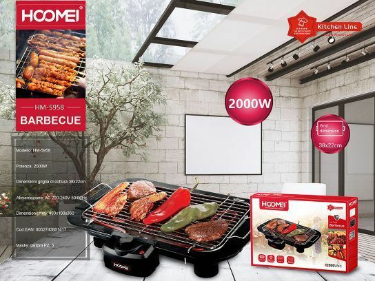 Barbecue Grill Bistecchiera Carne Verdure Hoomei HM-5958 Piastra 2000w