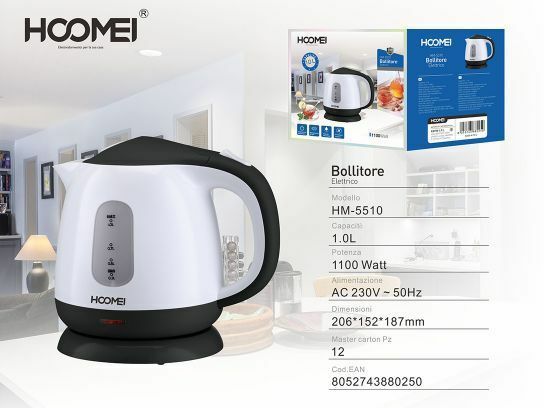 Bollitore Elettrico 1100 Watt 1 Litro Con Base Girevole Di 360° Hoomei Hm-5510