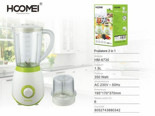 Frullatore 2in1 Tritatutto Frutta Frullati Frappe 1,5lt 350 Watt Hoomei Hm-6730