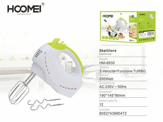 Sbattitore Elettrico 250 Watt Con Doppio Set Di Fruste 5 Velocità Hoomei Hm-6830
