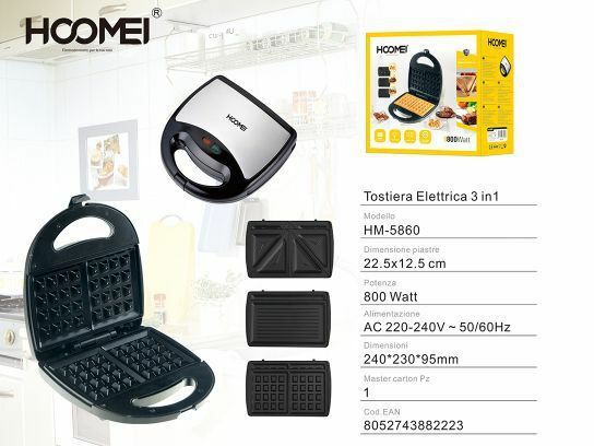 Piastra Tostiera Elettrica Toast 800 Watt Antiaderente 3in1 Hoomei Hm5860