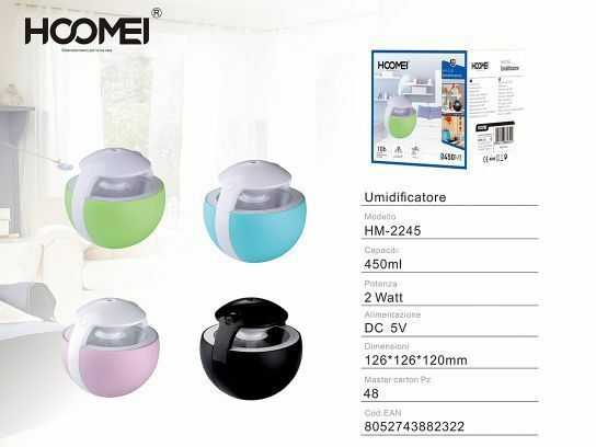 Umidificatore 2 Watt 450 Ml Usb Aromaterapia Timer 10h-20h Hoomei Hm-2245